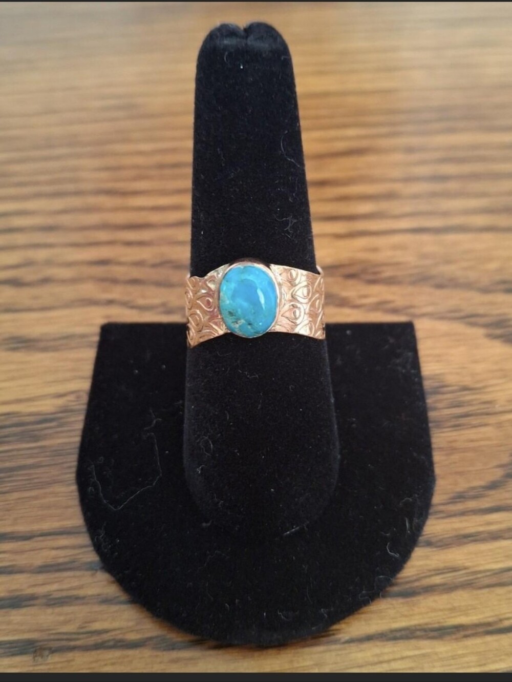 Copper Cigar Band With Turquoise Natural Stone Ring Size 7.5 - Picture 2 of 4
